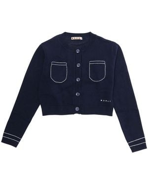 Marni Cardigan Crew-Neck Cotton Tops - Blue