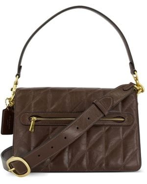 COACH Quilted Tote Bag Leather Shoulder - Brown