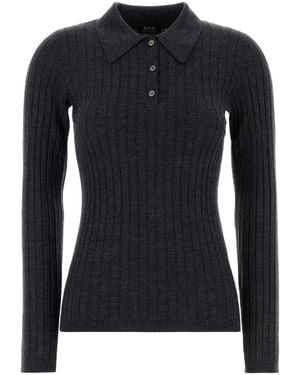A.P.C. Charcoal Wool Polo Shirt - Black