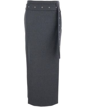 Low Classic Skirt With Waist Belt - Gray