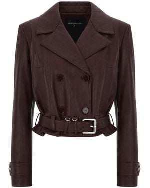 Patrizia Pepe Dark Faux Leather Belted Cropped Jacket - Brown