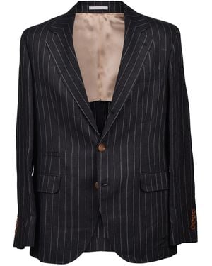 Brunello Cucinelli Linen Striped Suit - Black