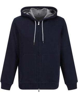 Brunello Cucinelli Monochrome Hoodie Sweatshirts - Blue