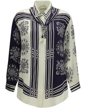 ALÉMAIS Silk Shirt Banderra With Scarf - Blue