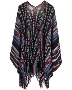 Missoni V-Neck Cape Tech Fabric Acrylic Coat - Blue