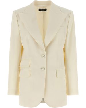 Dolce & Gabbana Solid Peaked Lapel Blazer - Natural