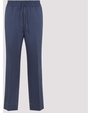 Brioni Asolo Linen And Cotton Trousers - Blue