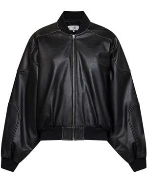MM6 by Maison Margiela Faux Leather Oversized Bomber Jacket - Black