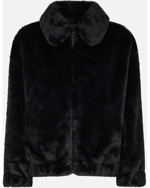 MC2 Saint Barth Aveline Faux Fur Bomber With Saint Barth Print Coat - Black