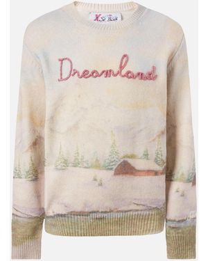 MC2 Saint Barth Crewneck Princess With Mountain Print And Dreamland Embroidery - White