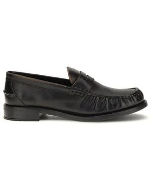 Prada Calf Leather Bos Taurus Slip-On Loafers - Black