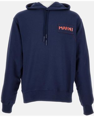Marni Loose-Fit Hoodie With Front Logo Detail - Blue
