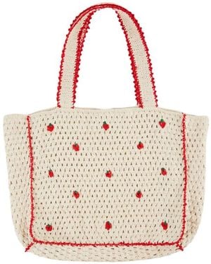 Emile Et Ida Tote Bag Crochet Fleurs Cotton Handbags - Pink