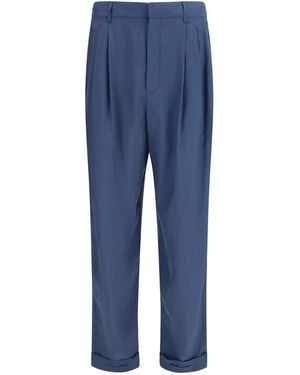 Saint Laurent Tailored Trousers With Habutai Silk Belt - Blue