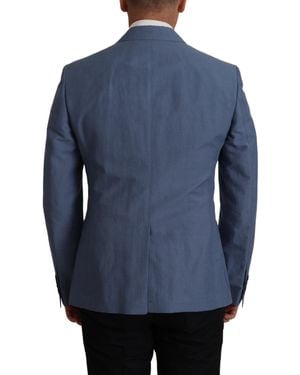 Dolce & Gabbana Single Breasted Logo Blazer Jacket Linen - Blue