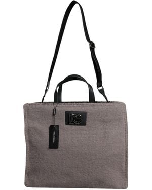 Dolce & Gabbana Alpaca Wool Logo Plaque Tote Shoulder Bag - Grey