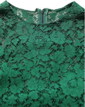 Dolce & Gabbana Floral Lace Round Neck Blouse Top Cotton Nylon Viscose - Green