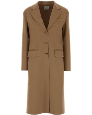 Miu Miu Camel Wool Blend Coat - Natural