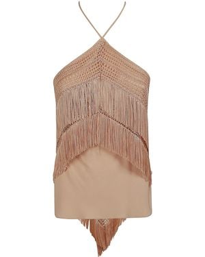 ANDAMANE Reina Top- Halterneck Fringed Top Ac Se - Brown