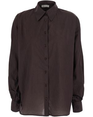 SOSUE Blouse Antonia Classica Voile With Long Sleeves And V-Neck Shirts Blouses - Brown
