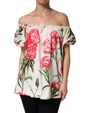 Dolce & Gabbana Floral Off Shoulder Blouse Top - Red