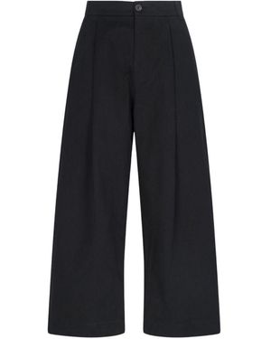 Studio Nicholson Sorte Cotton Twill Trousers With Front Pleats And Wide Straight Leg - Blue