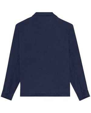 Vilebrequin Linen Overshirt With Patch Pockets And Turtle Embroidery - Blue