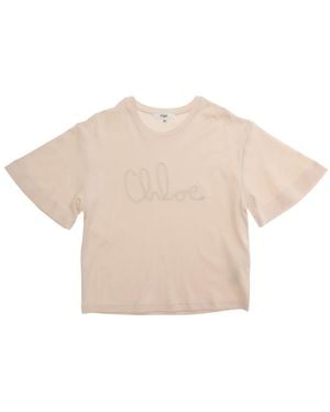 Chloé T-Shirt Round Neck Cotton T-Shirts - Natural