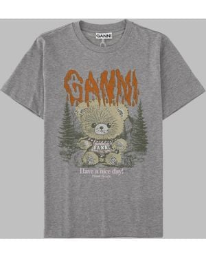Ganni Graphic T-Shirt Organic Cotton T-Shirts And Polos - Grey
