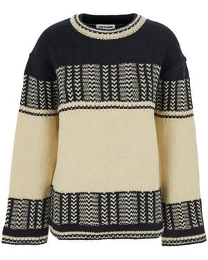 Low Classic And Crew Neck Sweaterwith All-Over Intarsia - Black