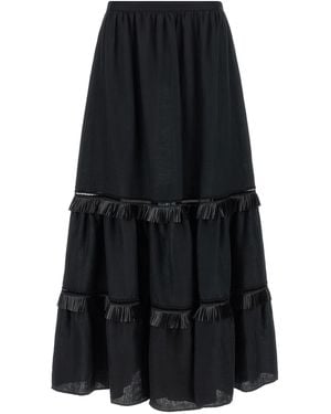 Kiton Fringed Skirt - Black
