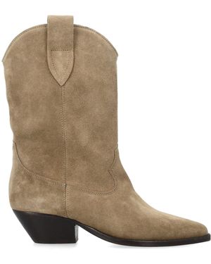 Isabel Marant Taupe Suede Cowboy Ankle Boots - Natural
