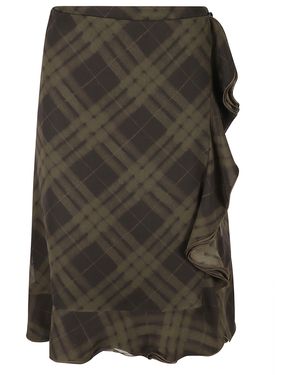 Burberry Ruffle Detail Check Patterned Skirt - Multicolor