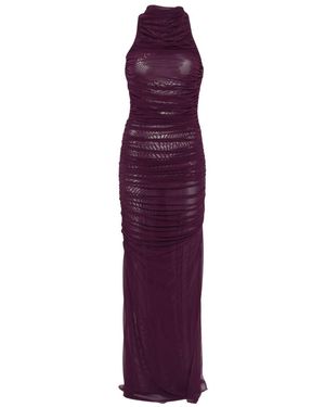 Amen Sleeveless Mesh Draped Dress - Purple