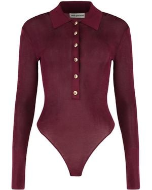 Self-Portrait Viscose Knit Bodysuit - Purple
