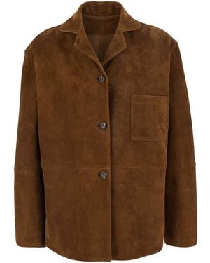 Le Plain Jacket With Notched Collar And Patch Pocket On The Front Suede For Blazers - Brown