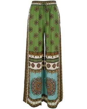 ALÉMAIS Contina Pants With Elastic Drawstring Waist And All-Over Print - Green