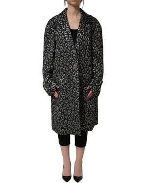 Dolce & Gabbana Jacquard Leopard Coat Jacket Polyester Acrylic Wool Clothing - Black