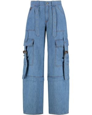 Versace Jeans Couture Cotton Cargo Wide‑Leg Trousers Wide-Leg - Blue