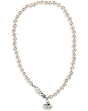 Vivienne Westwood Simonetta Pearl Necklace Platinum Creamrose Ename Brass Necklaces - White
