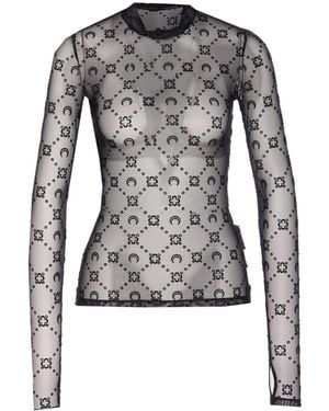 Marine Serre Moonogram Mesh Lock Long Sleeves Top - Grey