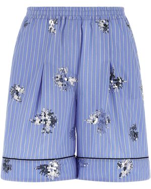 Le twins Sequin-Embellished Striped Cotton Shorts - Blue