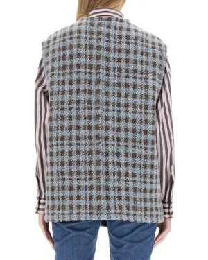 Etro Oversized Houndstooth Knit Vest - Gray