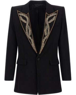 Balmain Leaf Embroidery Blazer - Black