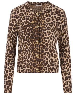 Celine Cashmere Leopard Print Cardigan - Brown