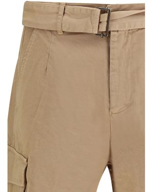 Laneus Belted Button Cargo Shorts Cotton Bermuda - Natural