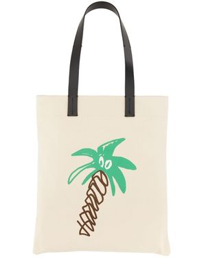 Palm Angels Cotton Canvas Shopping Bag - White