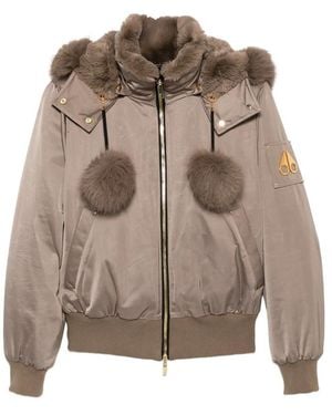 Moose Knuckles Zip-Fastening Hooded Bomber Jacket - Brown