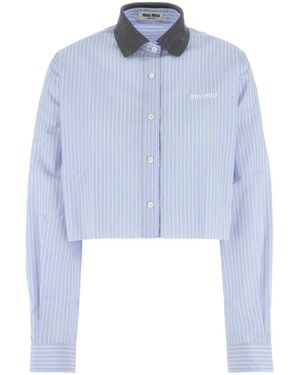 Miu Miu Striped Cropped Shirt - Blue