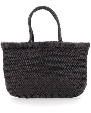 Dragon Diffusion Handbag Flat Gora Mini With Two Top Handles And Ecoleather Woven Design Calf Hand Bags - Black